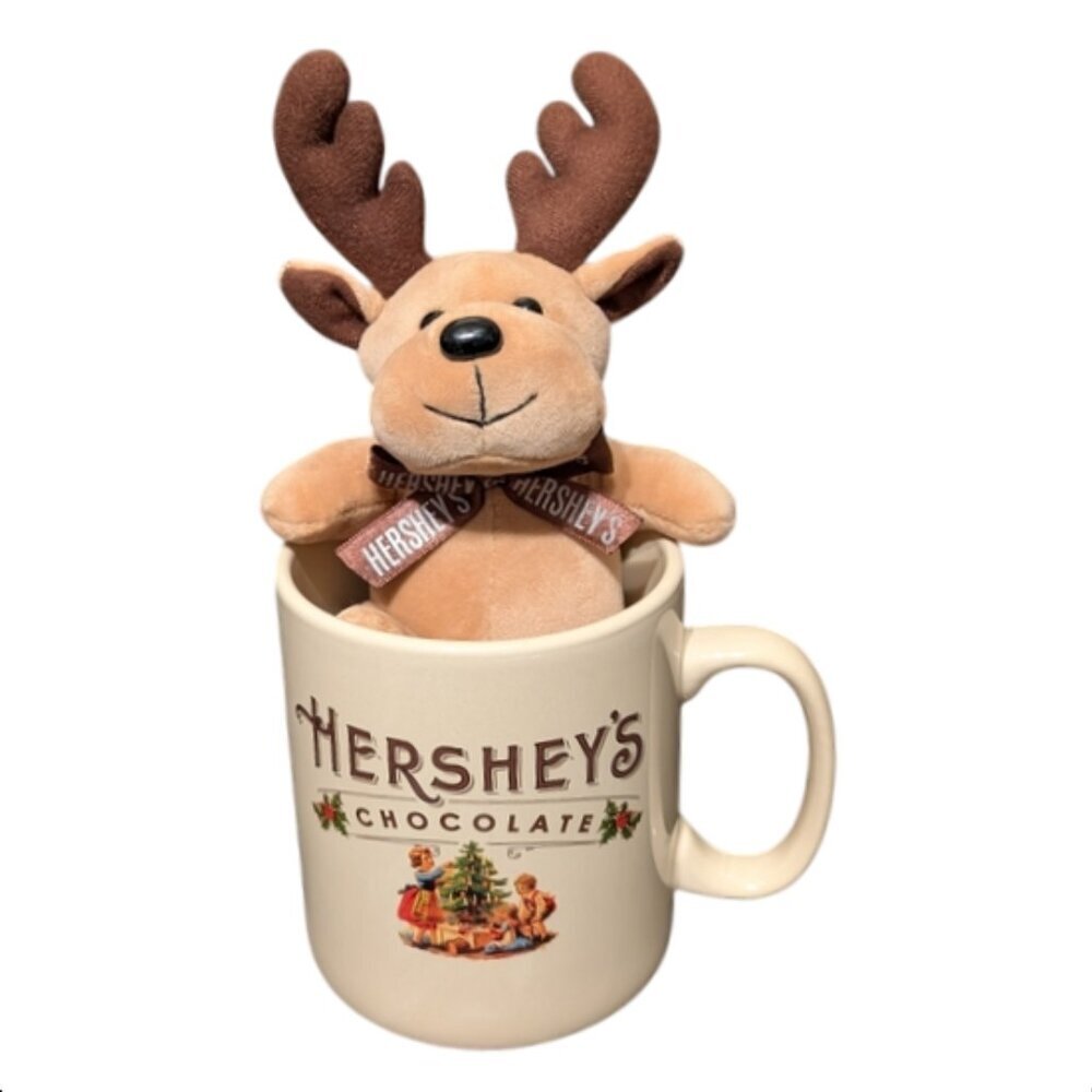 Hershey's Chocolate‎ Large Christmas Tree Mug 32oz with Stuffed Reindeer